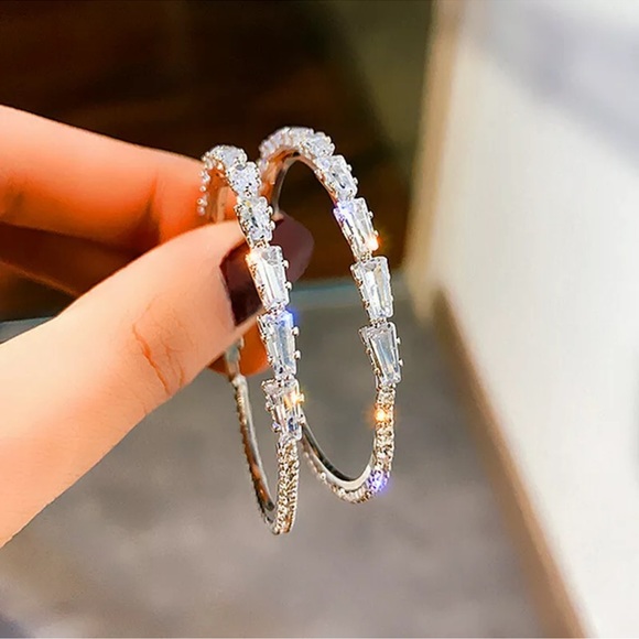 Jewelry - Pretty 925 Silver Hoop Earrings for Women Cubic Zirconia Wedding Jewelry